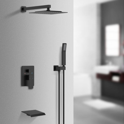 Pomme de douche carrée 10 pouces avec douchette à main et douchette cascade à pression équilibrée