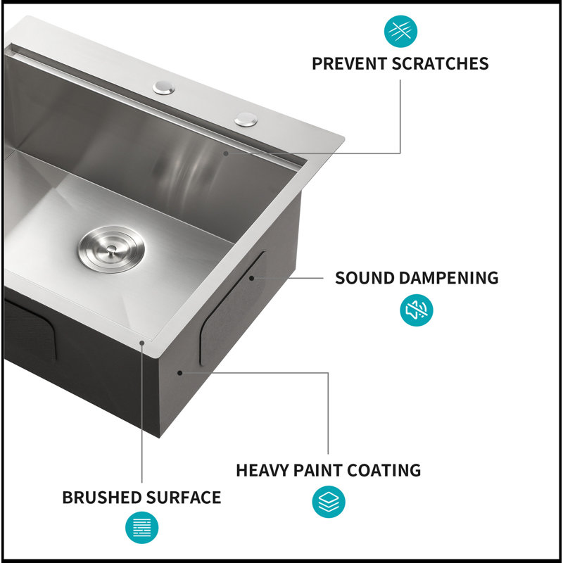 Évier de cuisine à montage sur plan 28 po - Évier de cuisine 28 po x 22 po en acier inoxydable 16 pouces