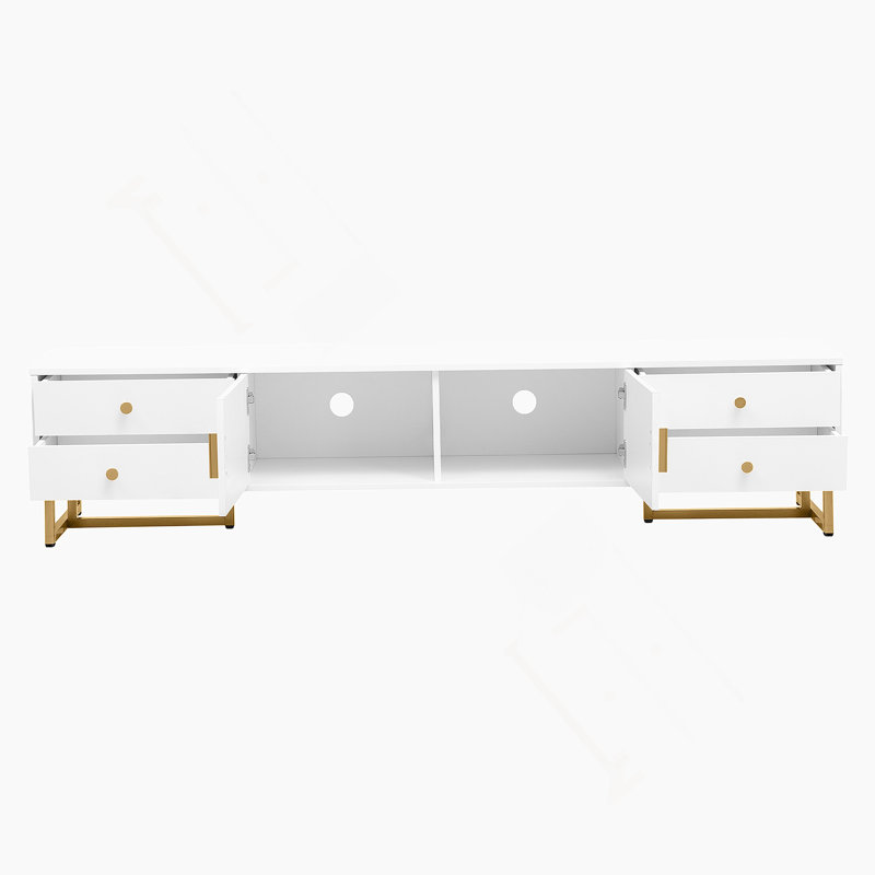 Meuble télé contemporain, tablettes réglables, téléviseur 78 po, Blanc
