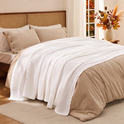 Bedsure 406gsm 100% Cotton Blanket Breathable Waffle Weave Throw Blanket GentleSoft™️