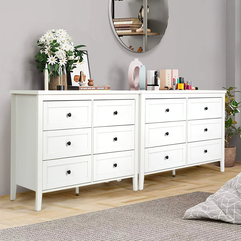 Commode double 6 tiroirs pour chambre Wilma, Blanc