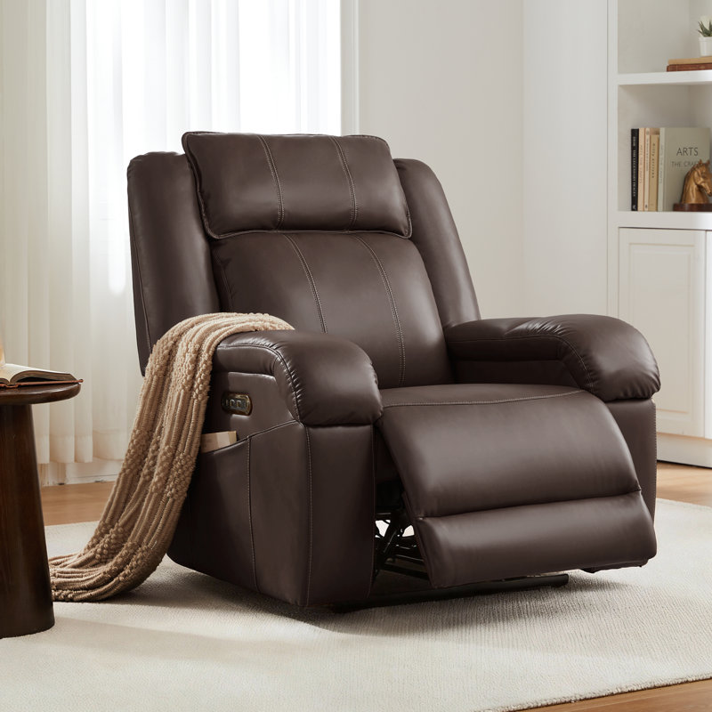 Zero zero clearence recliner  Power Recliner With Dual Motor Adjustable Headrest, Scratch-Resistant Faux Leather, USB Charging, Dark Brown