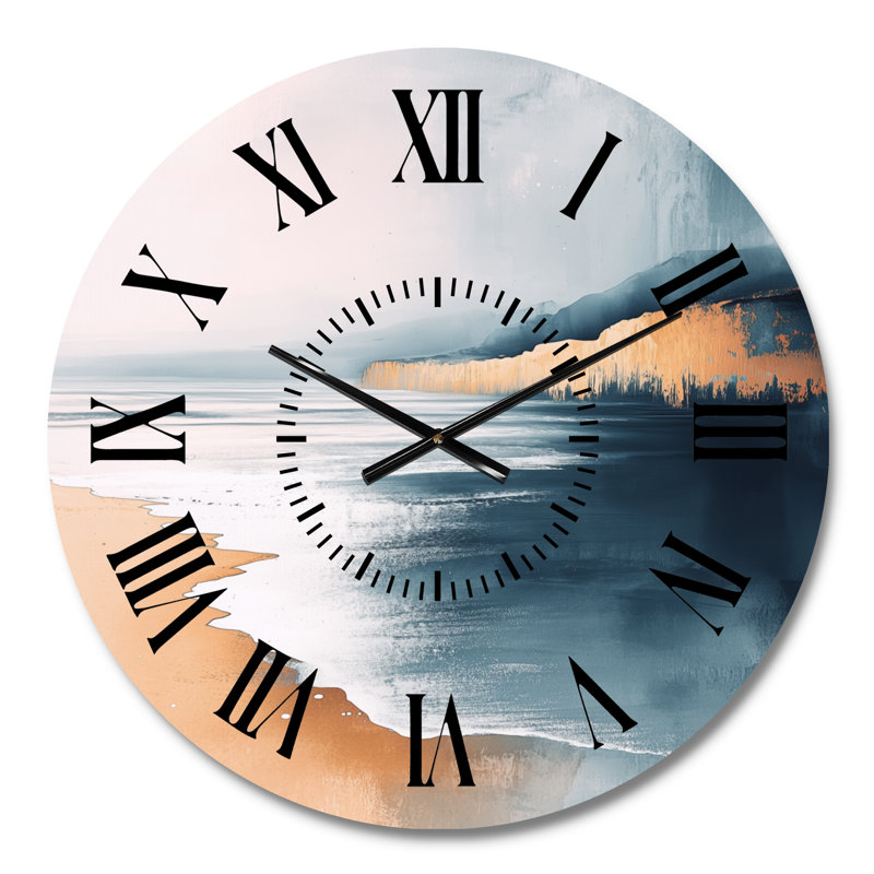 Horloge murale minimaliste silencieuse en métal Blue Coastal Sands, Petit