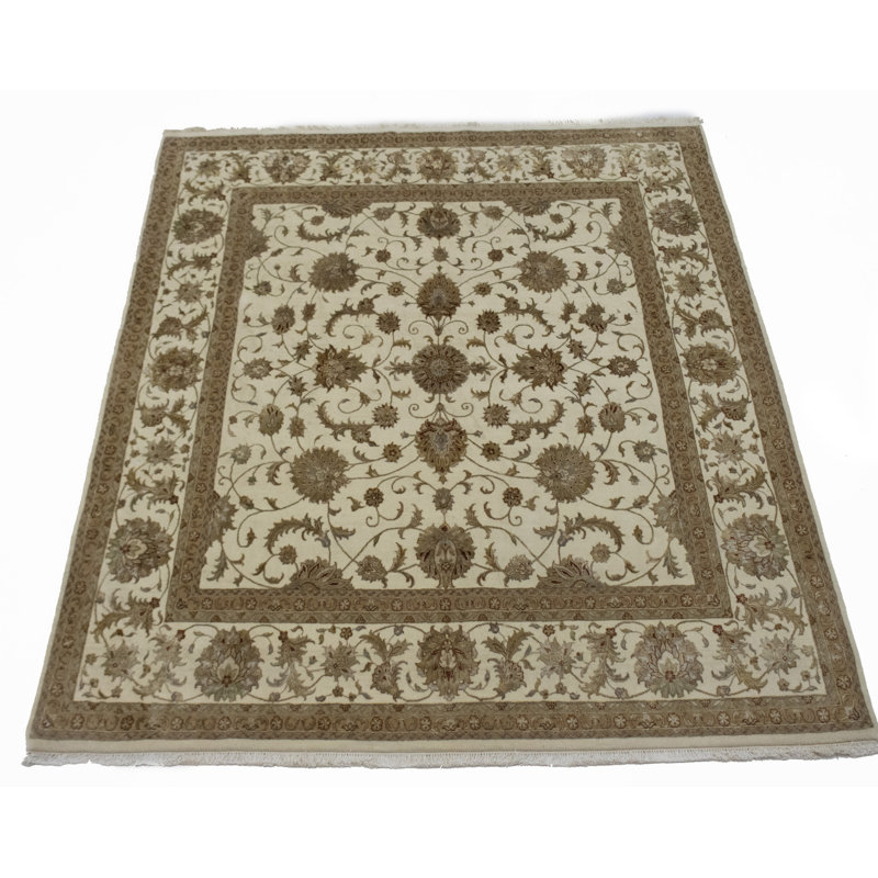 Tapis beige à motif floral Leming