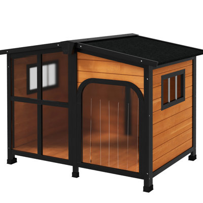 Outdoor & Indoor Yellow Wooden Dog House, For Large Dogs With Openable Roof And Optimal Viewing Wood Big Dogs, Open Panoramic Views, , 38.6" L X 29.1" H Interior
