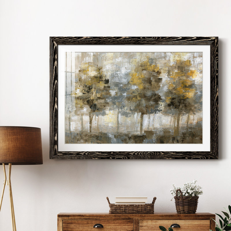 Linen Trees - Peinture encadrée, Cadre noir, H 20 po x l 17 po x P 1,5 po