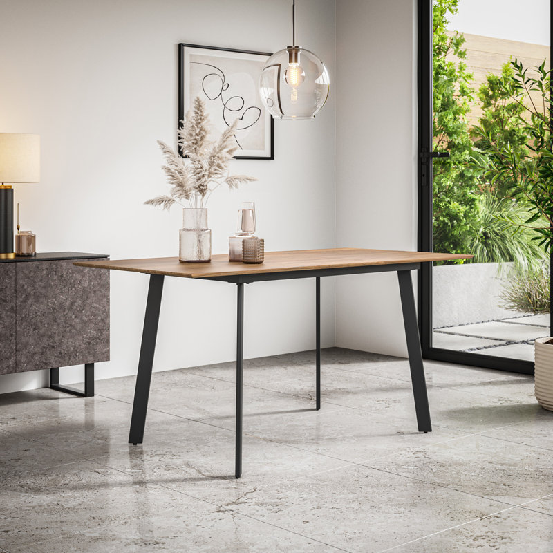 Darryll Extending Dining Table Modern Table w Black Legs, Natural Wood