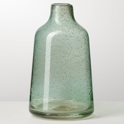 10" Green Clear Glass Tapered Bubble Vase