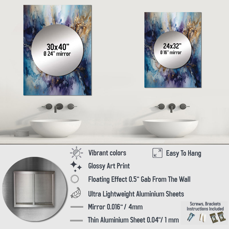 Miroir mural décoratif encre liquide Naisa, 40 po x 30 po