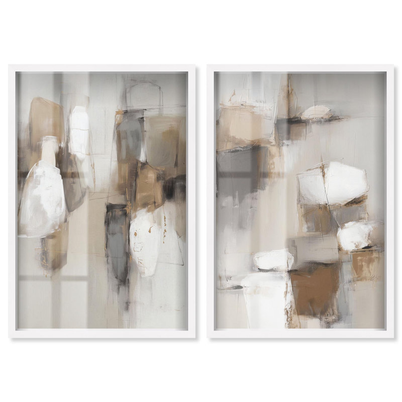Scraped Surfaces Diptych Shadowbox Print Abstract Wall Decor Set by Art Remedy, Black Frame, 10 x 15, 55" H x 37" W