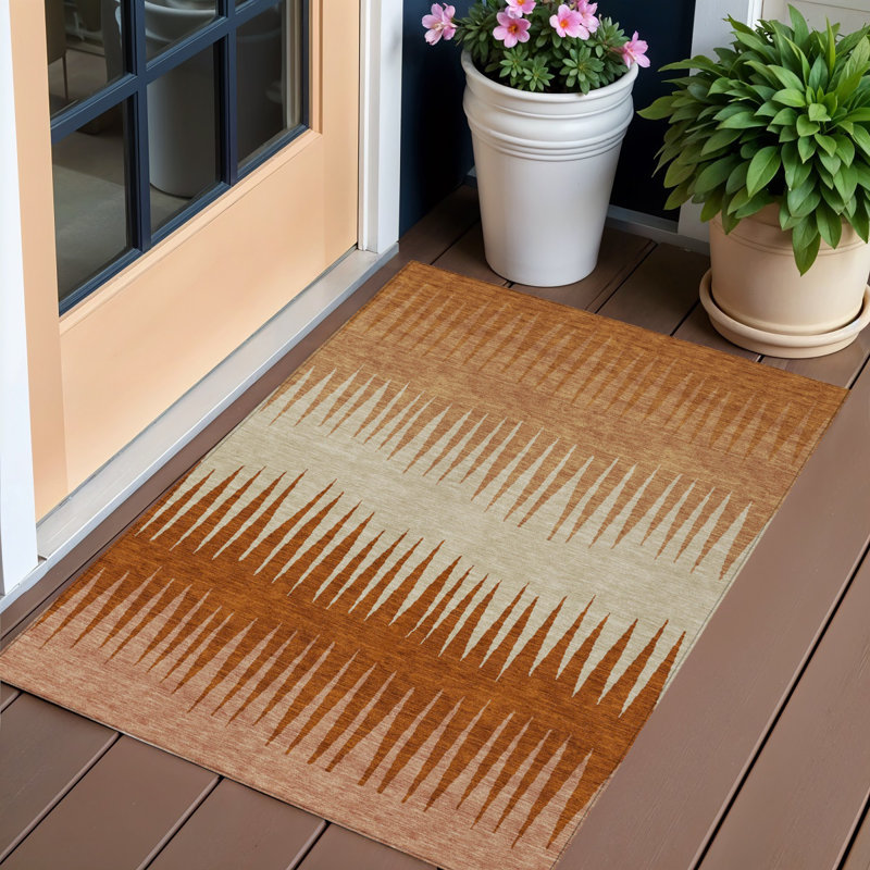 Tapis extérieur lavable rayé brun et beige 3 pi x 5 pi