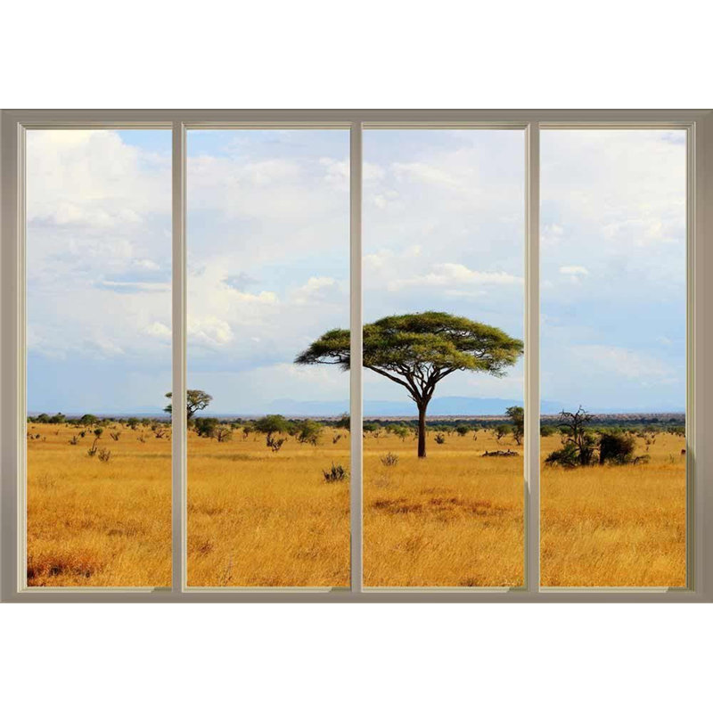 Murale à peindre Arbres et arbustes au safari par temps nuageux, L 100 po x l 144 po