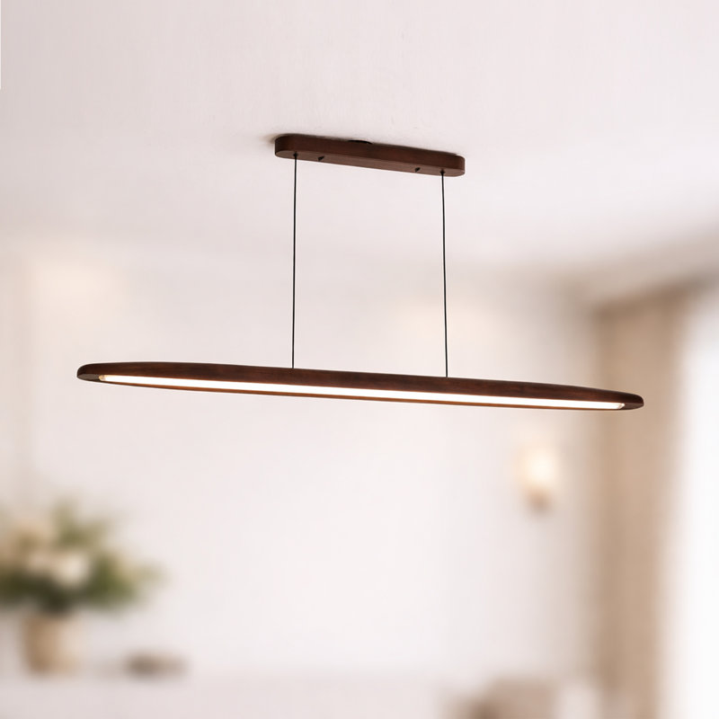 Linear 1-Light LED Dimmable Solid Wood Pendant Light for Kitchen Island