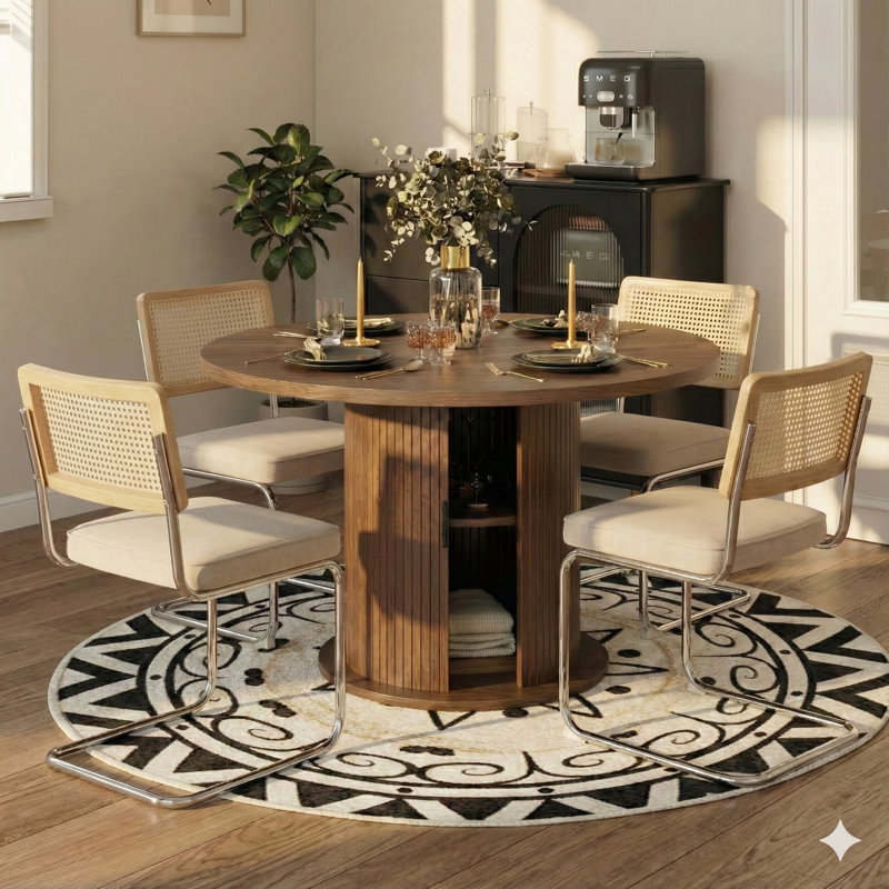 Ensemble de salle à manger à piédestal rond 5 pièces avec chaises cantilever, Blanc