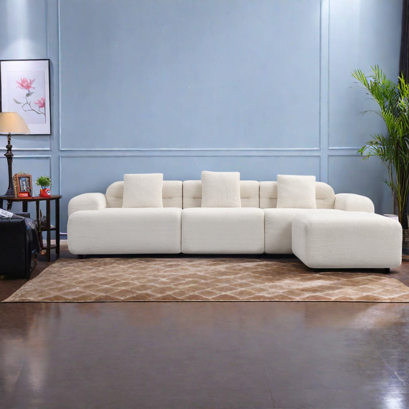 Canapé d'angle à compression, canapé moderne Cloud 3 places en velours côtelé beige pour la maison, Beige