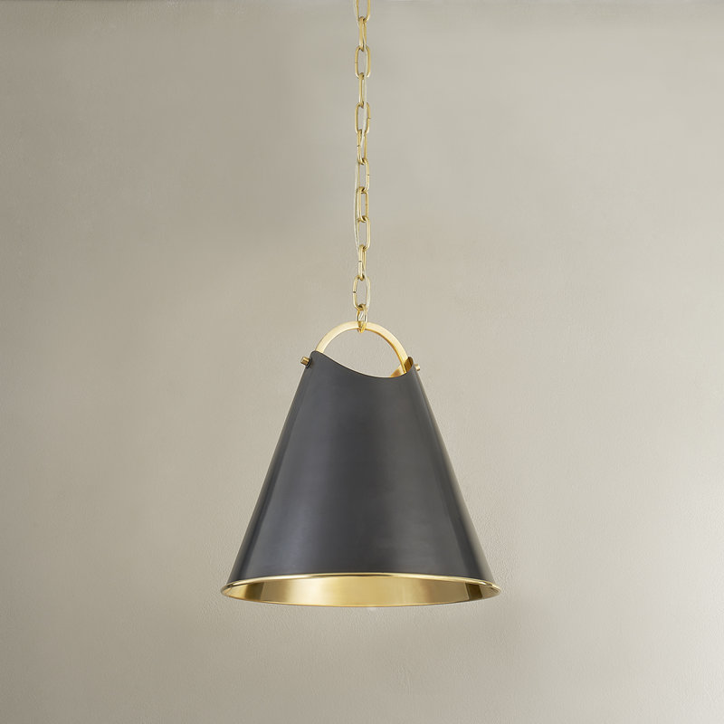 BURNBAY 1 LIGHT PENDANT, Aged Brass, 17.75" H x 13.75" W x 13.75" D