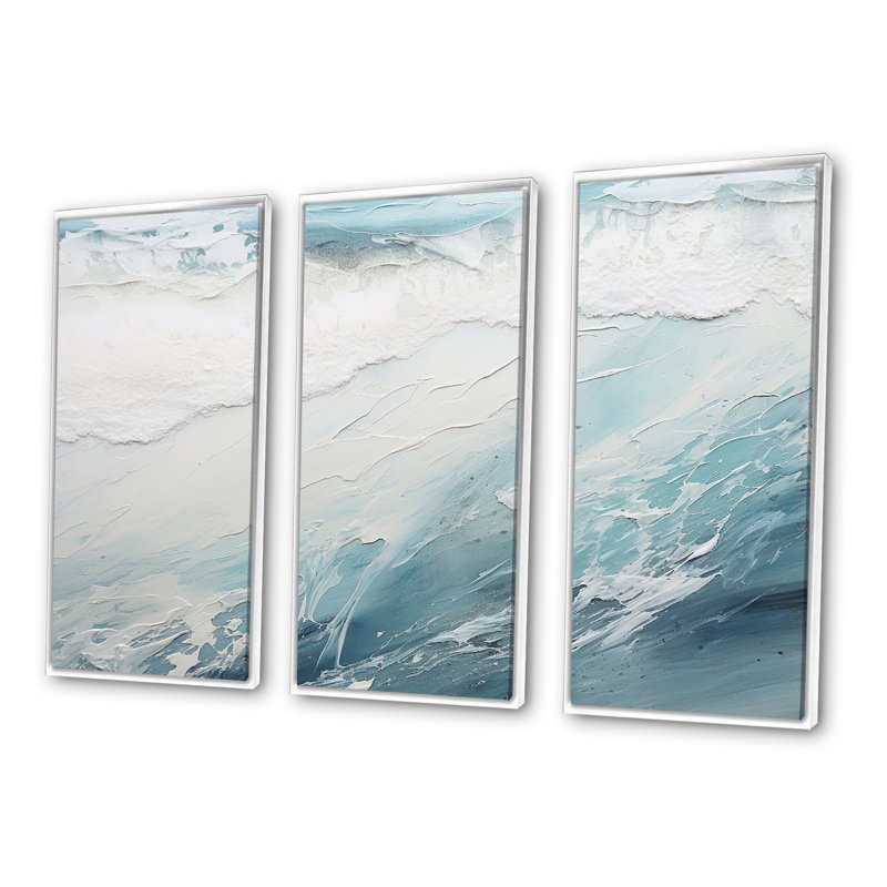 «Soft Color Minimal Beach Wave I», ensemble d'art sur toile de plage, H 28 po x l 36 po x P 1 po, Cadre flottant blanc