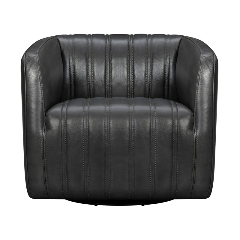 Dingeman Upholstered Swivel Barrel Chair, Pewter Genuine Leather