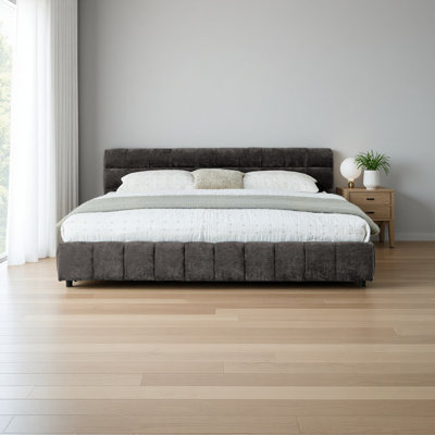 Très grand lit tapissier, cadre de lit rembourré confortable, tissu chenille, avec tête de lit et cadre de lit solide. Avec tiroir pour le rangement