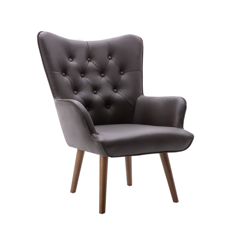 Arela PU Leather Upholstered Accent Chair with Rubberwood Legs, Brown Polyurethane