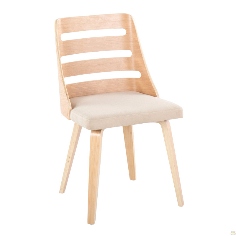 Chaise d'appoint Mid-Century moderne en bois naturel avec tissu crème, Crème, naturel