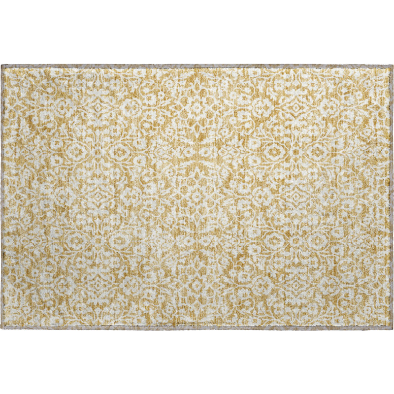 Premium Machine Washable Prisco Gold Rug, Rectangle 1'8" x 2'6"