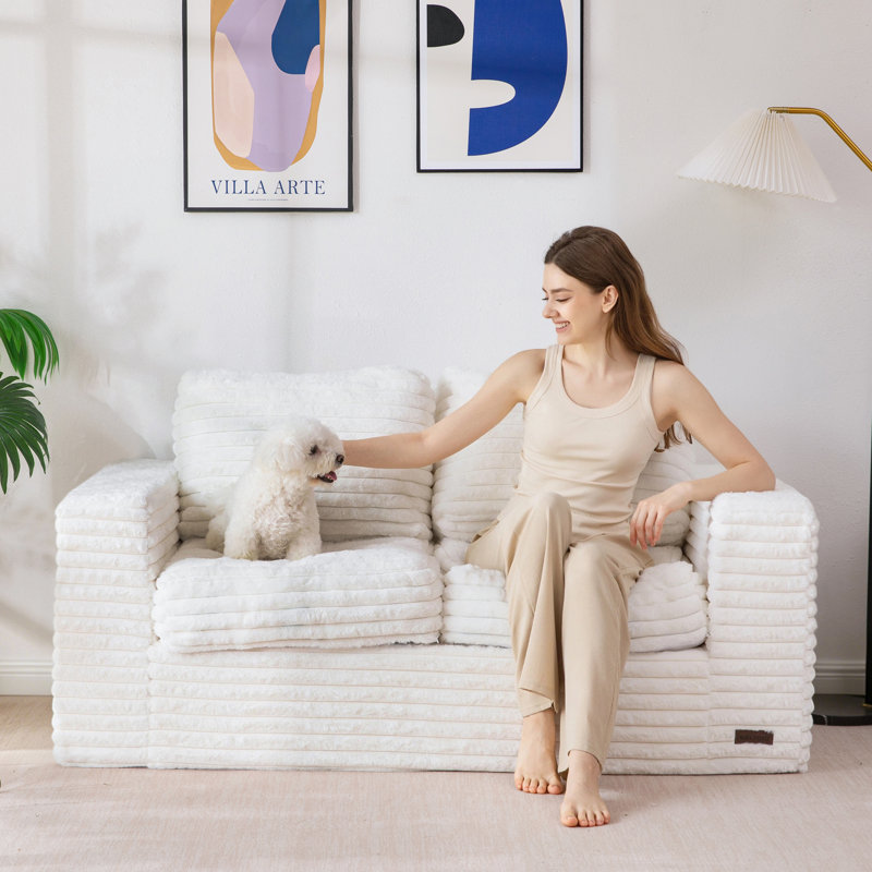 Canapé 62 po avec coussin à billes 62 po, Causeuse, Beige