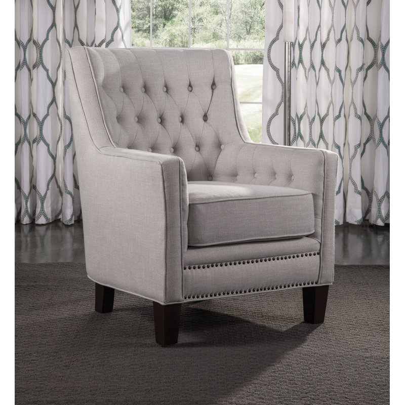 Samantha Upholstered Diamond Button Tufted Arm Chair with Nail Trim