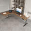 Bureau en bois massif en forme de L brun noisette + réglable en L noir + acier au carbone-826409523-826409527