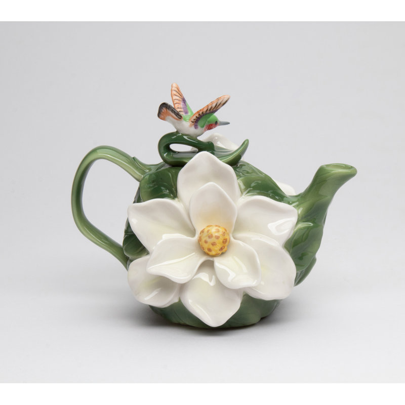 Petite théière à motif de fleur de magnolia et colibri - 11,7 cm (4 5/8 po) de hauteur