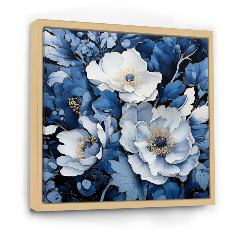Aquarelle de fleurs saisonnières bleues et blanches II - Fleurs, art mural, H 16 po x l 16 po x P 1 po