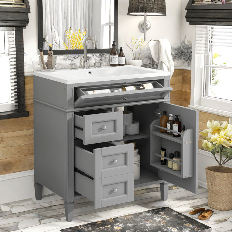 Silma 30" Single Bathroom Vanity with Ceramic Top, Gray