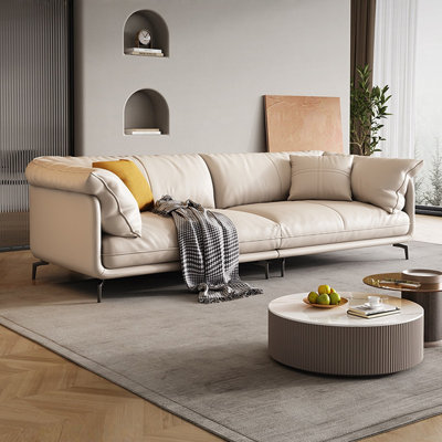 Beige Genuine Leather Modular Sofa cushion couch