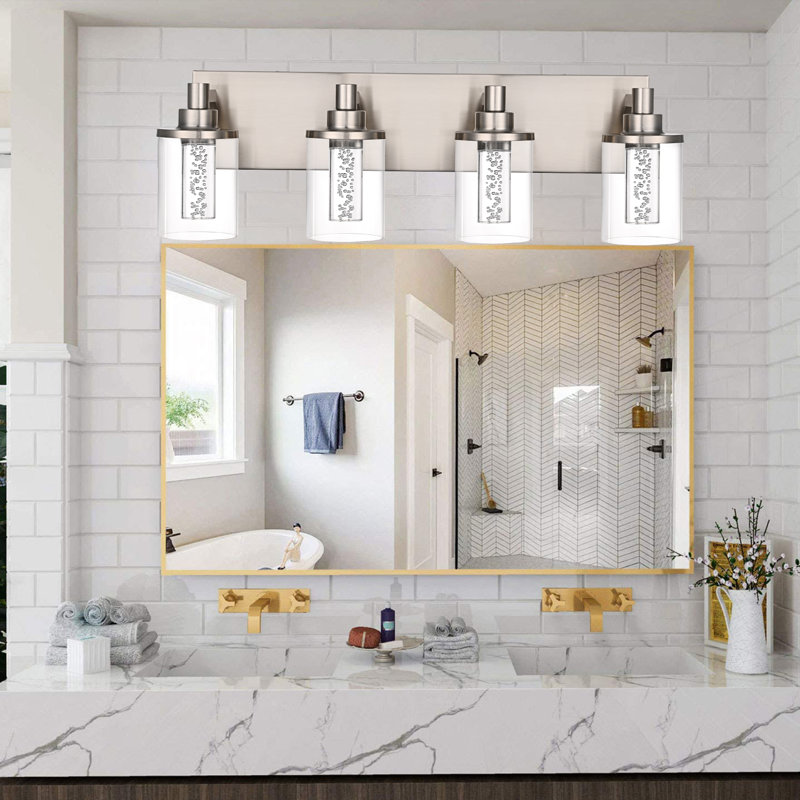 Éclairage pour meuble-lavabo (4 lumières), (3000K / 3500K / 4500K / 5000K / 6000K, à intensité variable), luminaire de salle de bain à DEL de protection des yeux, applique murale moderne sur miroir avec abat-jour en verre transparent