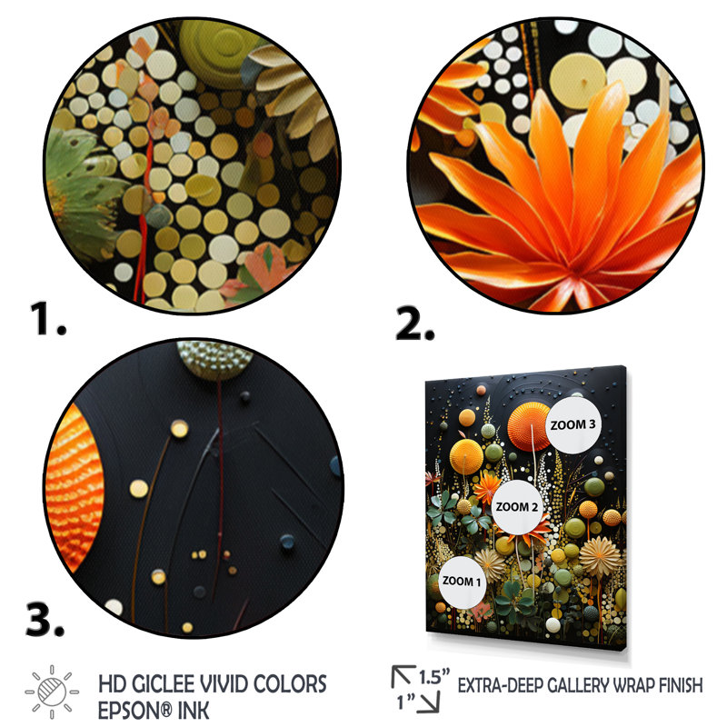 Yoav Orange Mid Century Natures Harmony II - Abstrait art Mid-Century Mid-Century, Cadre photo noir