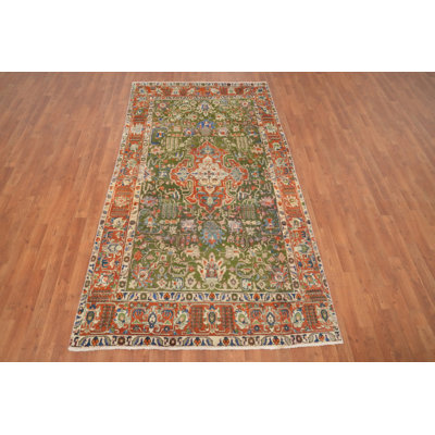 Tapis vert géométrique traditionnel 5 x 9