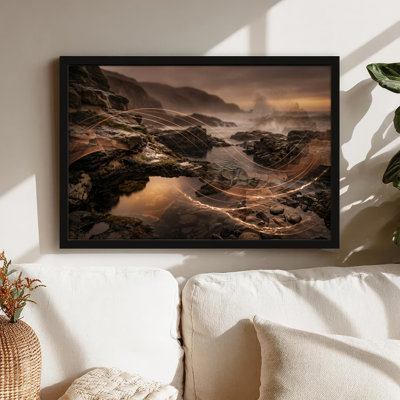 Art mural sur toile noir encadré pour le salon, la chambre à coucher, le bureau ou le vestibule - décoration murale décorative avec ruisseau de montagne