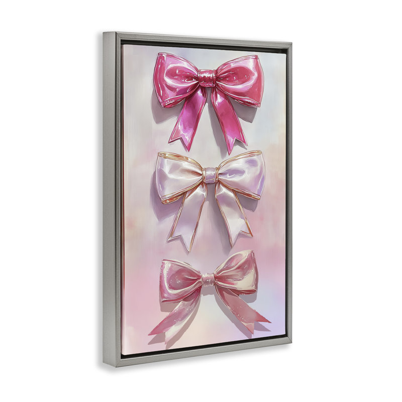 Cadre flottant Blush and Satin Bows, design par Annabelle Hall, H 31 po x l 21 po, Cadre flottant gris lustré