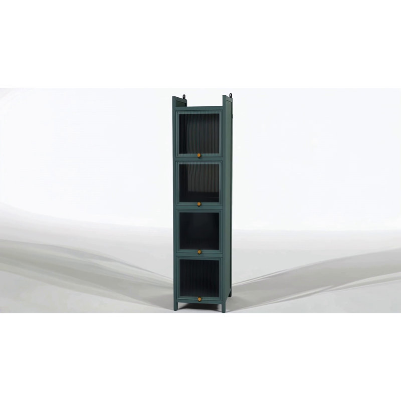 Modern Four-Tier Glass Door Cabinet, Green