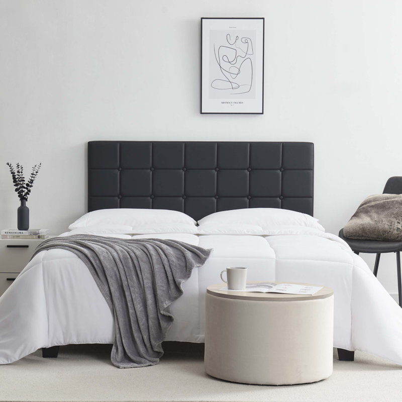Nest Button Tufted Upholstered Adjustable Headboard, King, Black
