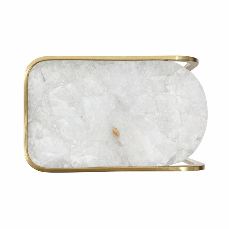 White Quartz C-Shaped Side Table