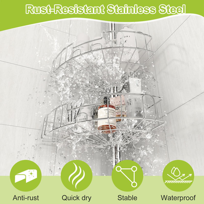 Stainless Steel Adjustable Floor to Ceiling Corner Shower Caddy
