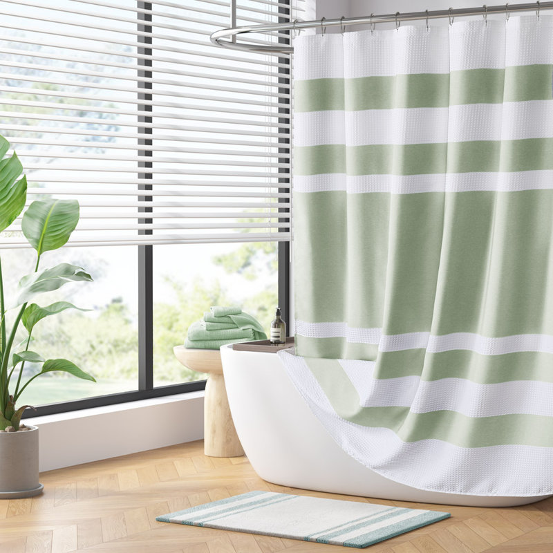 Rideau de douche gaufré de type spa avec traitement 3M, Vert sauge, H 78 po x l 72 po