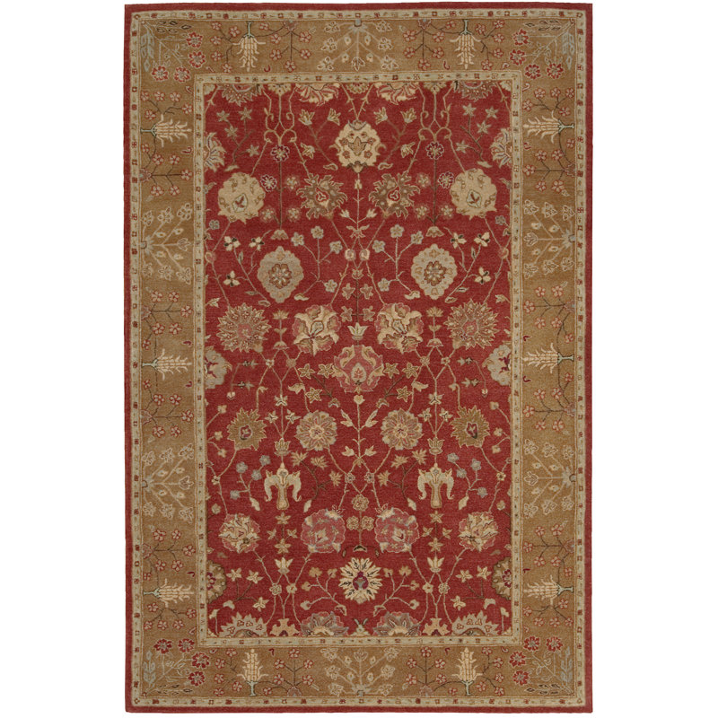 Tapis brique / brun en laine touffeté à la main Lundeen, Rectangle 7 pi 9 po x 9 pi 9 po