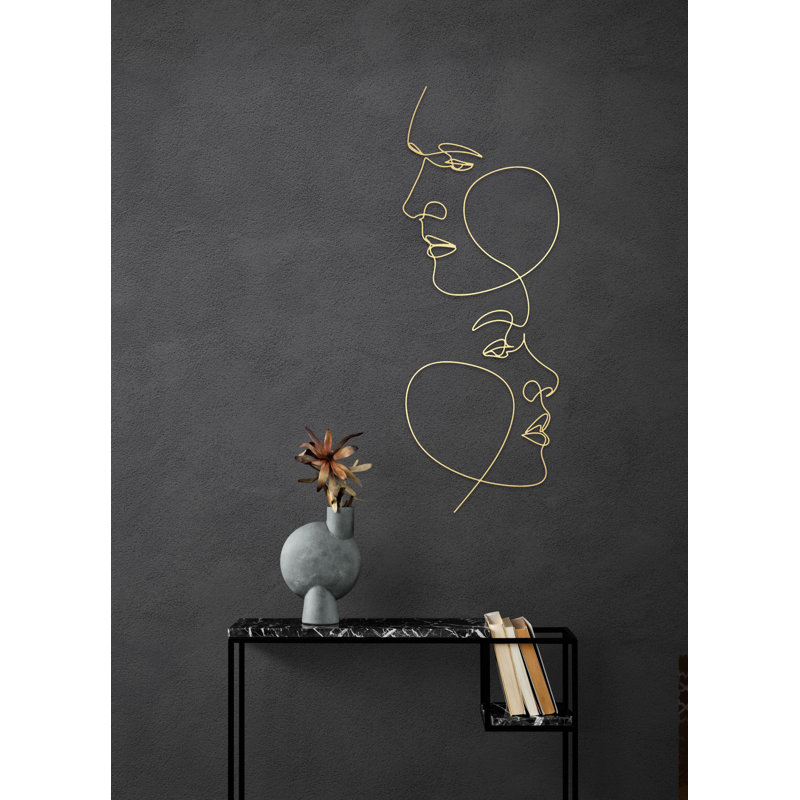 Love Faces Metal Line Art, Faces Metal Wall Décor for Wedding, Valentine's Day Gifts, 18" H x 6" W x 0.5" D, Matte Black