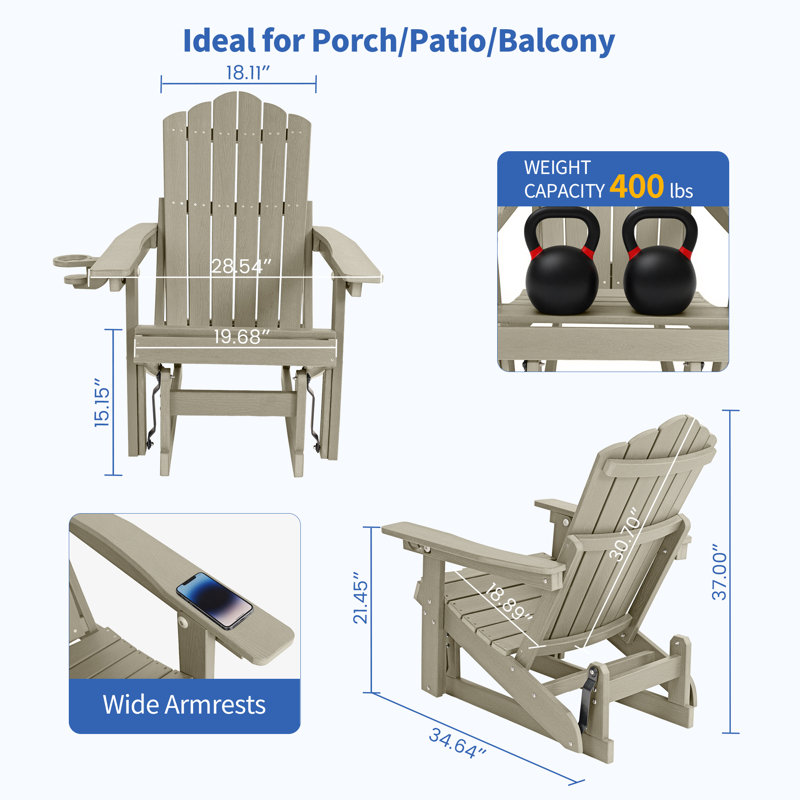 Chaise berçante d'extérieur en PEHD Adirondack, Champagne, No