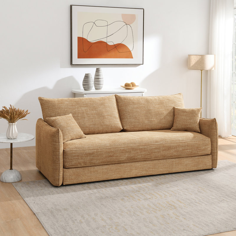 Canapé en chenille avec 2 coussins (peut se transformer en canapé-lit)