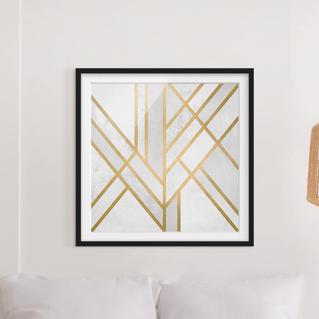 Gerahmtes Poster Art Deco Geometry in Weiß/Gold