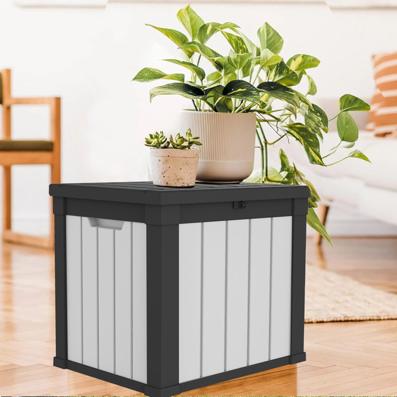 Vbal Water Resistant Resin Lockable Deck Box, Black/White