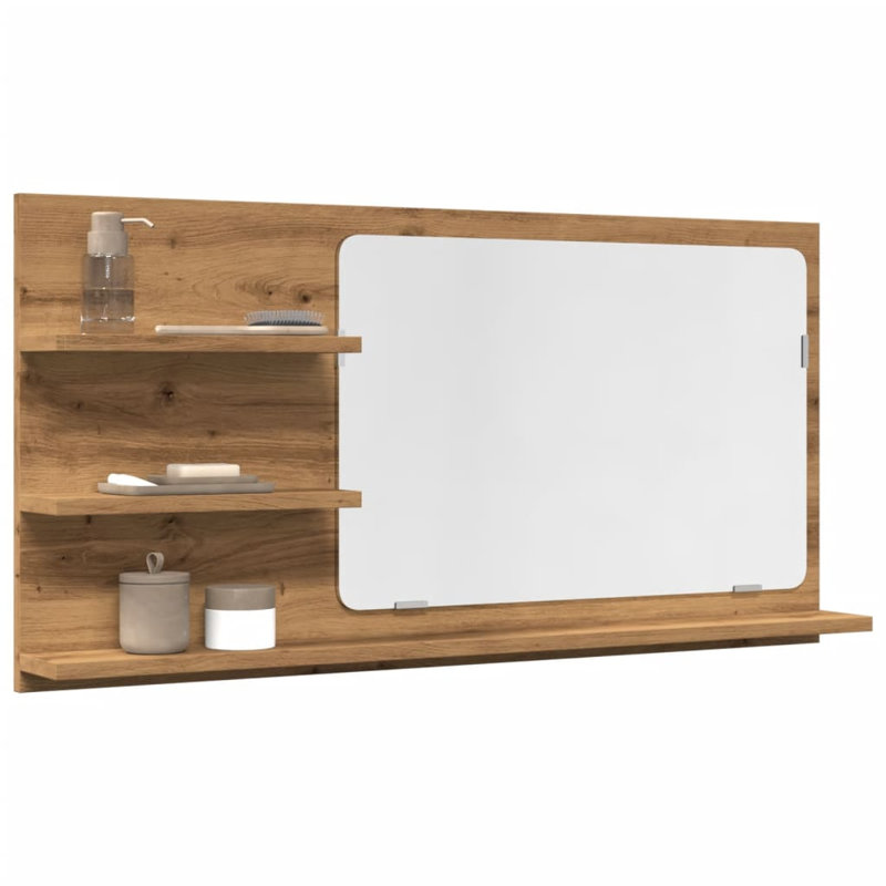 Adji Flat Mirror with Shelves, 45cm x 90cm, Artisan Oak